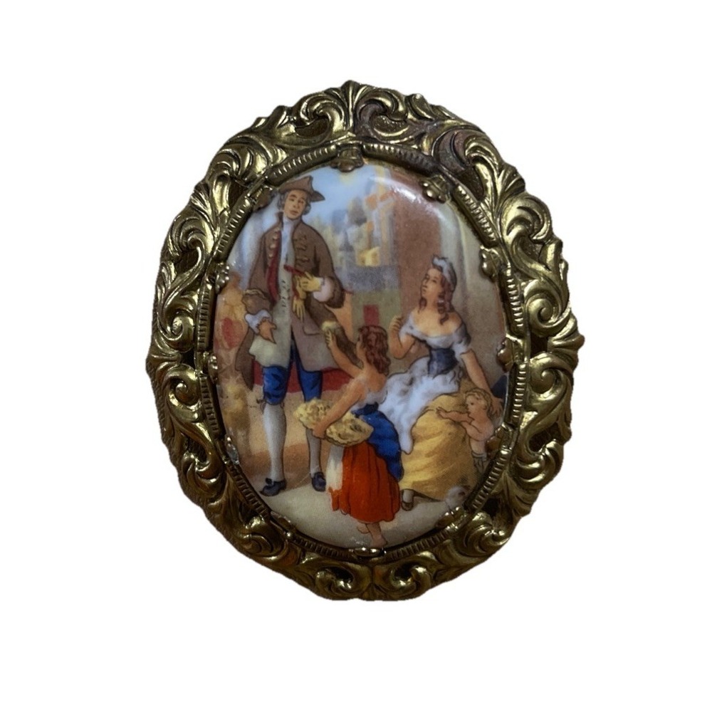 Vintage Cameo Brooch Western Germany Painted Estate Jewelry Signed